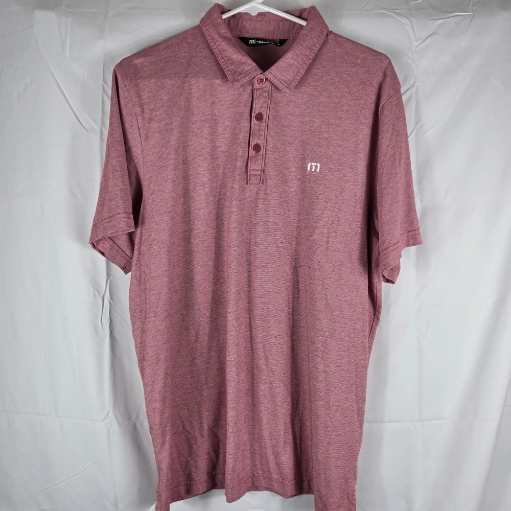 TravisMathew Mens XL Red White Micro Stripe Pima Cotton Blend Polo Shirt‎ XL